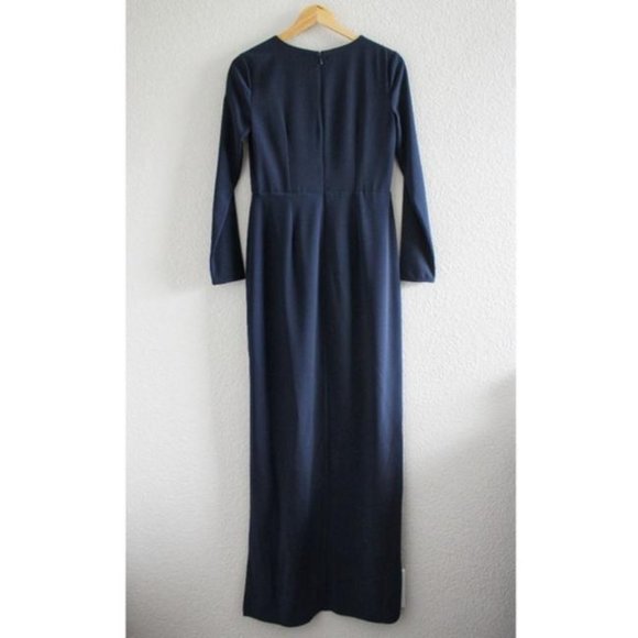 Halston Navy Blue Asymmetric Crepe Wrap Gown Formal Dress - Picture 3 of 3
